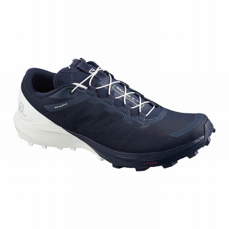 Chaussures De Trail Running Salomon Femme Bleu Marine / Blanche - Salomon SENSE PRO 4 - France (9738